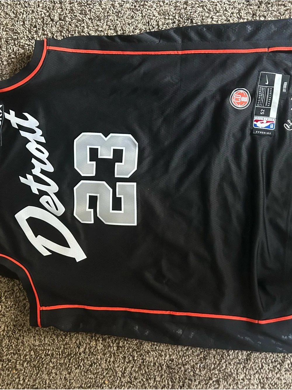 Nike Black Detroit #23 Basketball Jersey with Red Trim